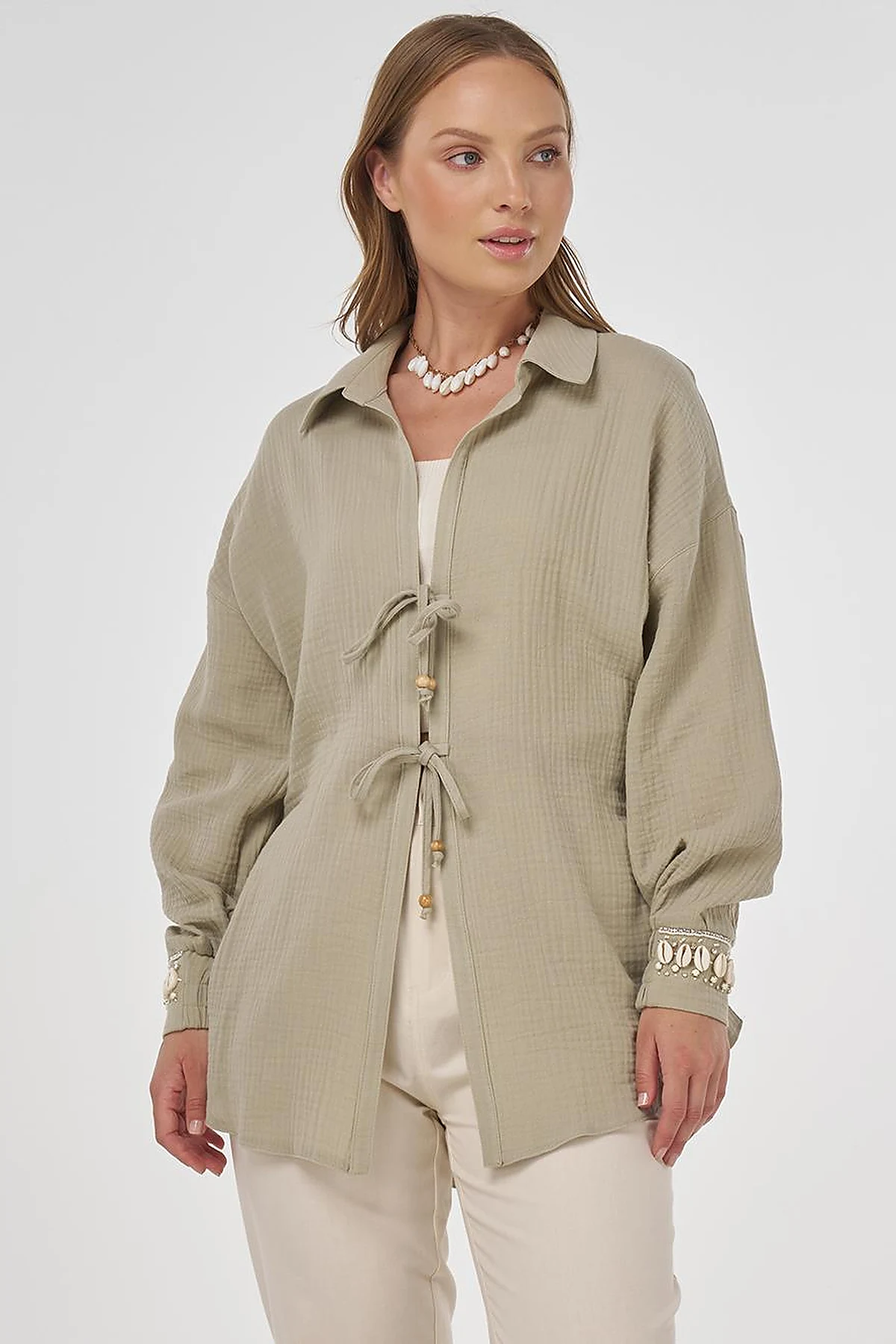 Drawstring Muslin Tunic Dusty Green