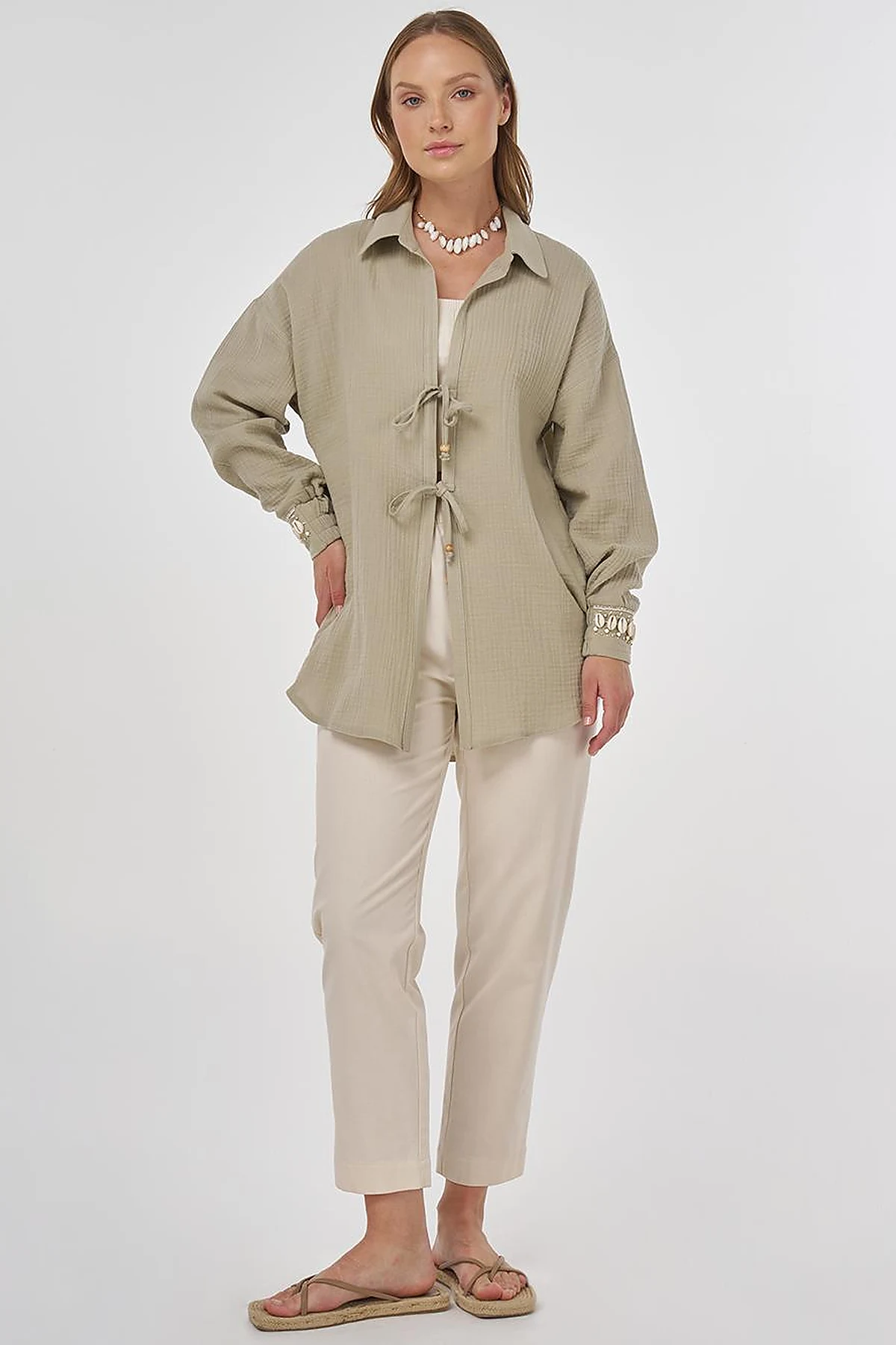 Drawstring Muslin Tunic Dusty Green