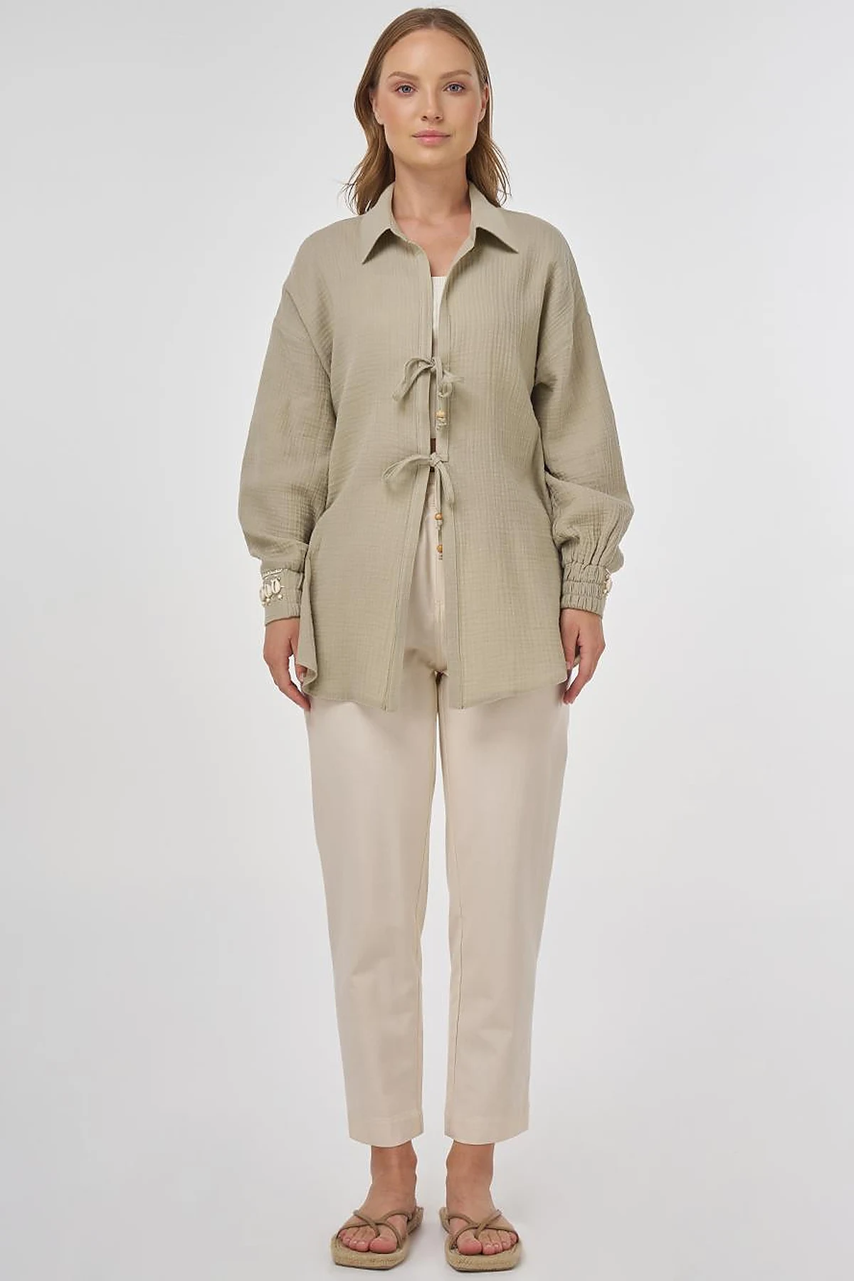 Drawstring Muslin Tunic Dusty Green