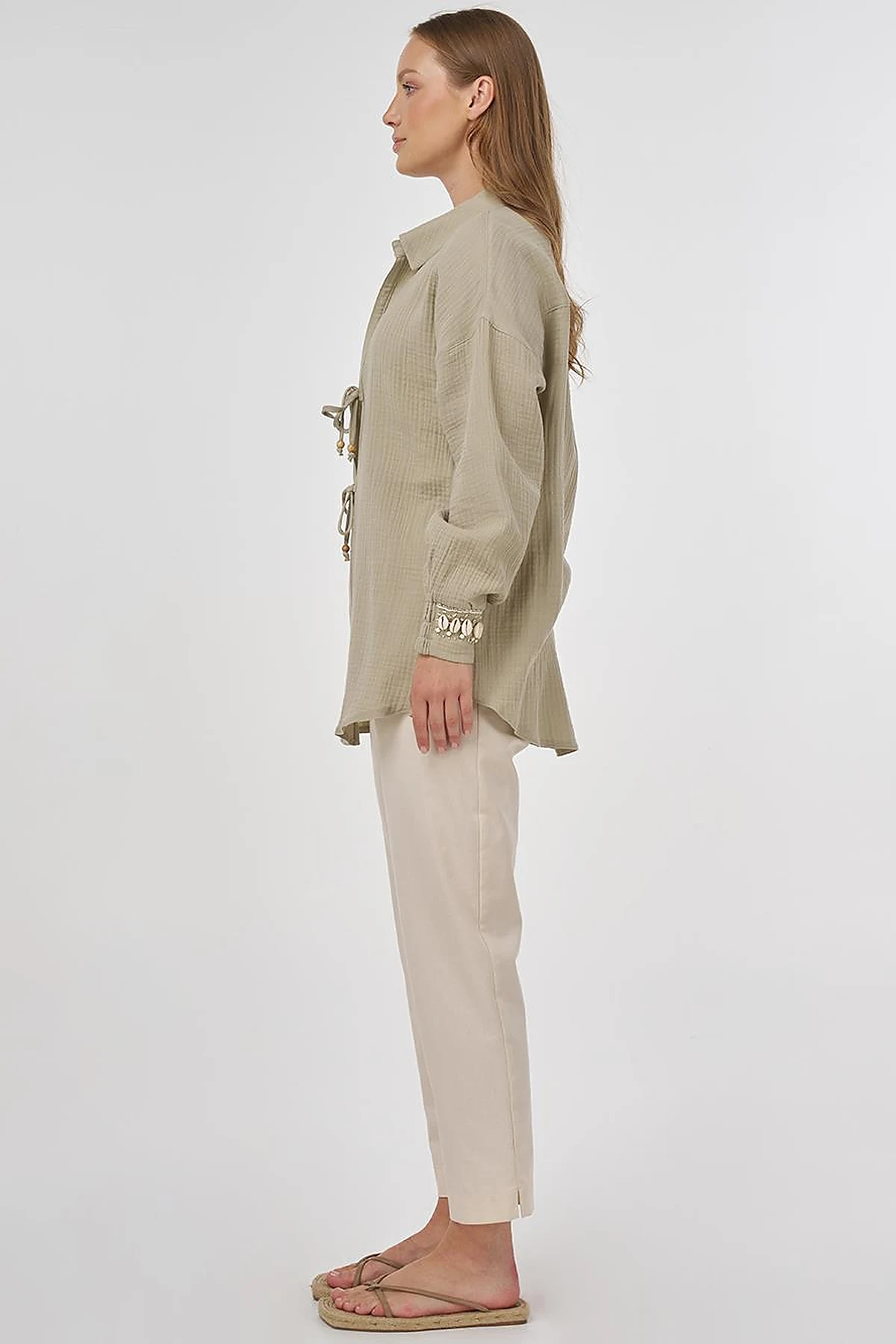Drawstring Muslin Tunic Dusty Green