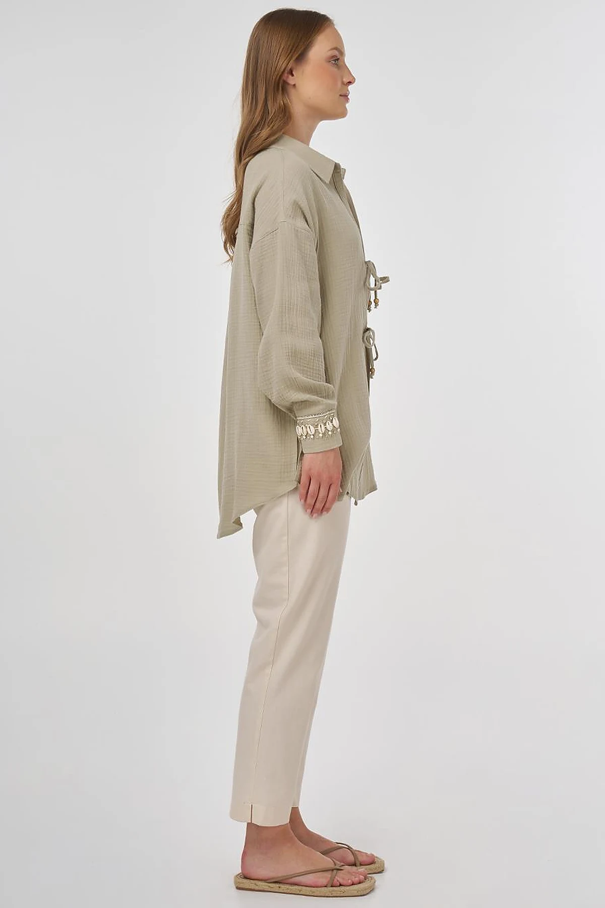 Drawstring Muslin Tunic Dusty Green