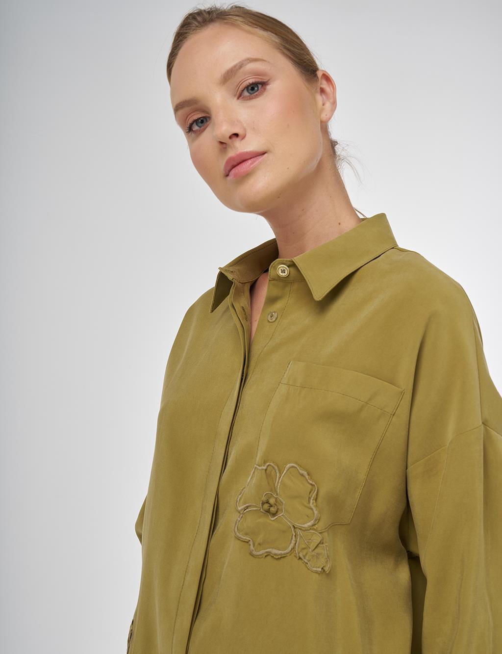Embroidered Appliqué Modal Tunic Khaki