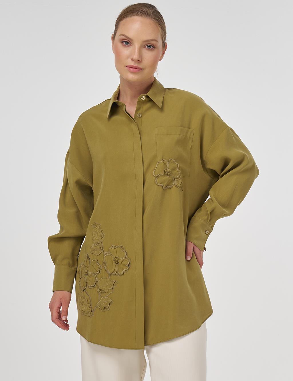 Embroidered Appliqué Modal Tunic Khaki