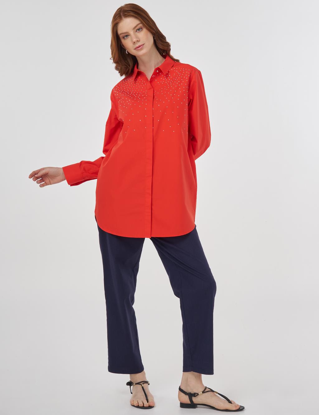 Hotfix Printed Cotton Tunic Poppy Red