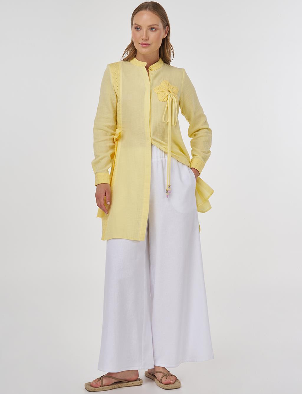 Broderie-Trimmed Muslin Tunic Yellow 