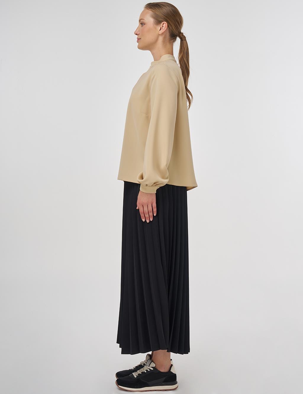 Button-Detail Viscose Blouse –Beige