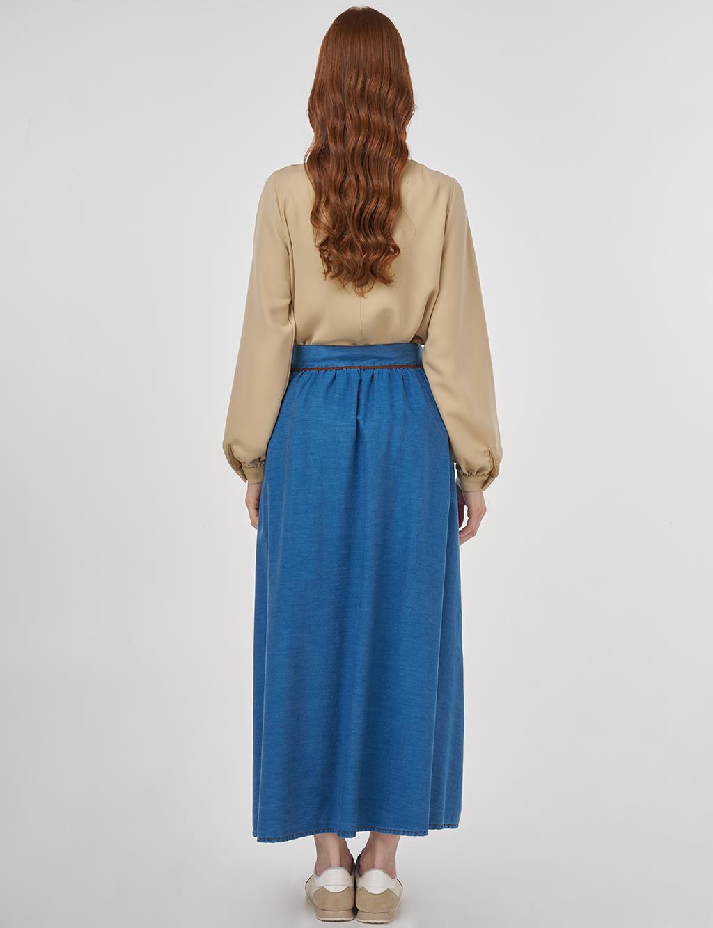 Embroidered Lyocell Flared Skirt Blue