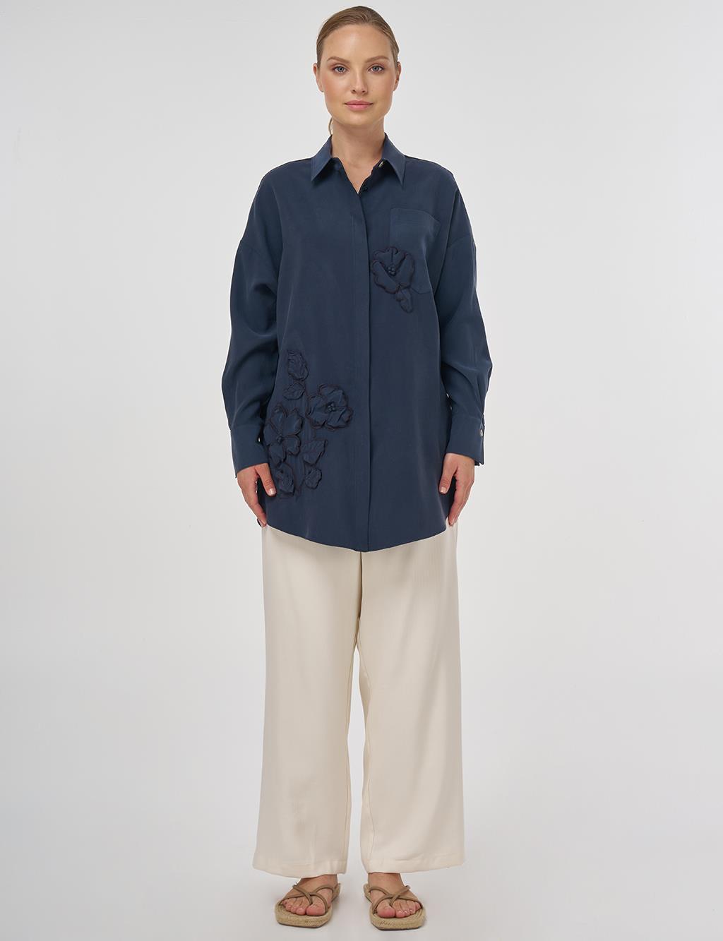 Embroidered Appliqué Modal Tunic Dark Navy