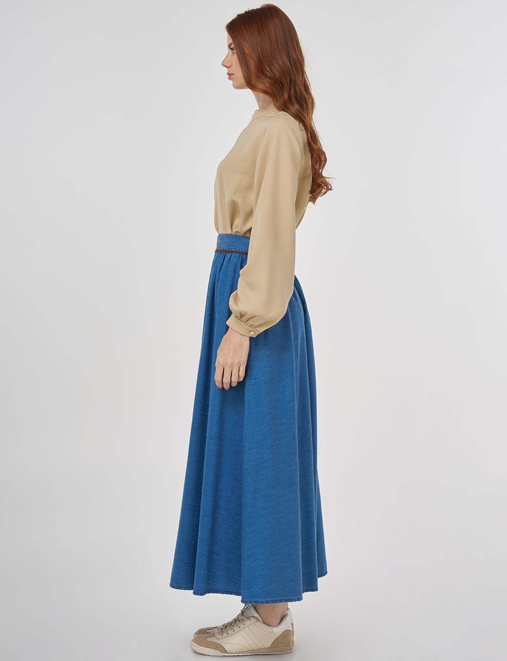 Embroidered Lyocell Flared Skirt Blue
