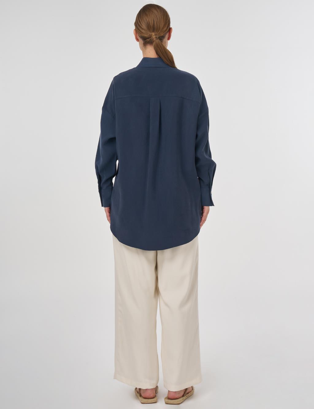 Embroidered Appliqué Modal Tunic Dark Navy