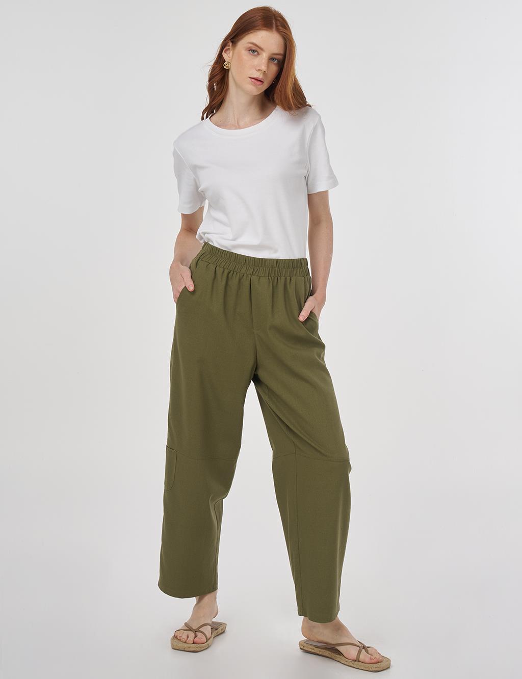 Relaxed Fit Viscose Pants Khaki