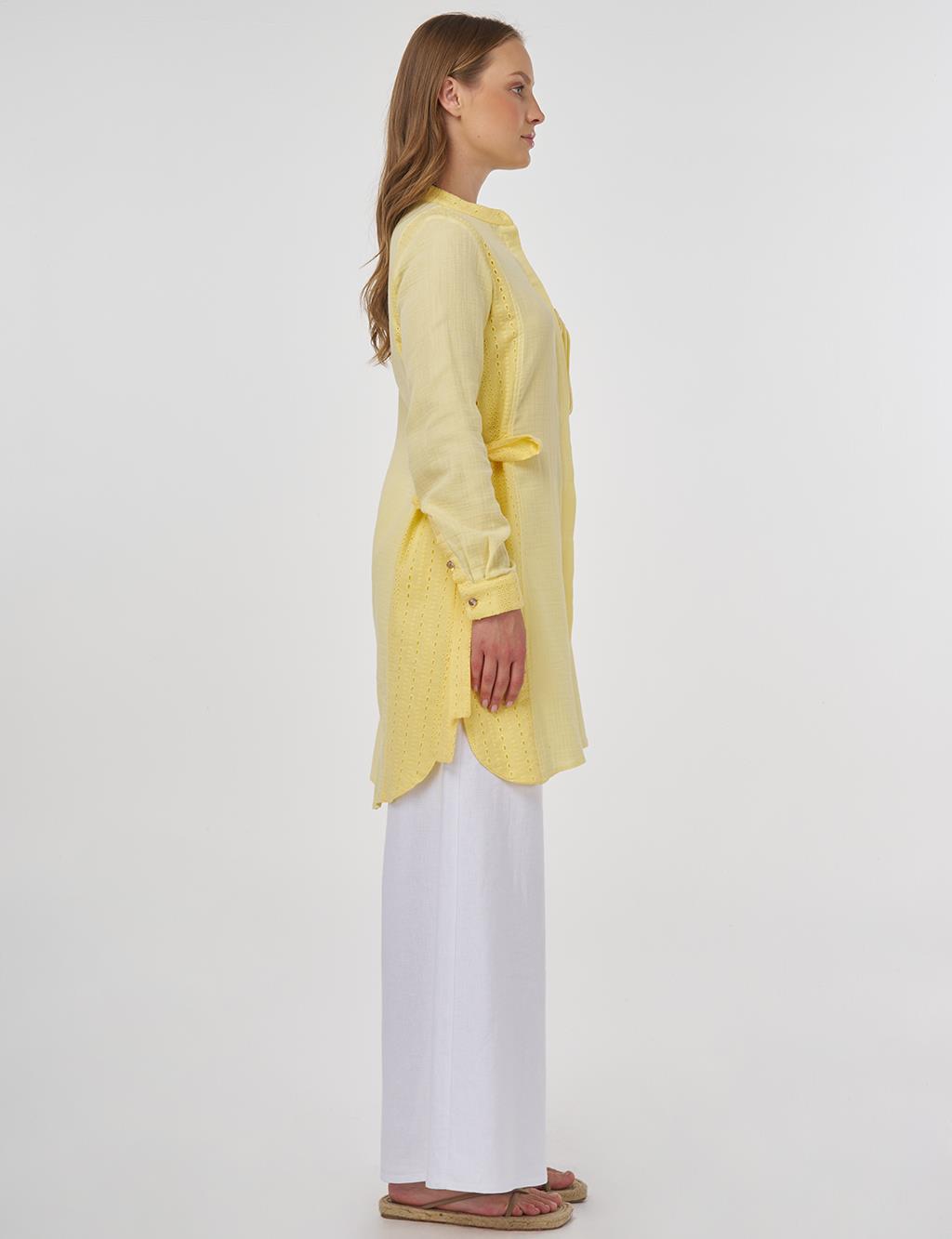 Broderie-Trimmed Muslin Tunic Yellow 