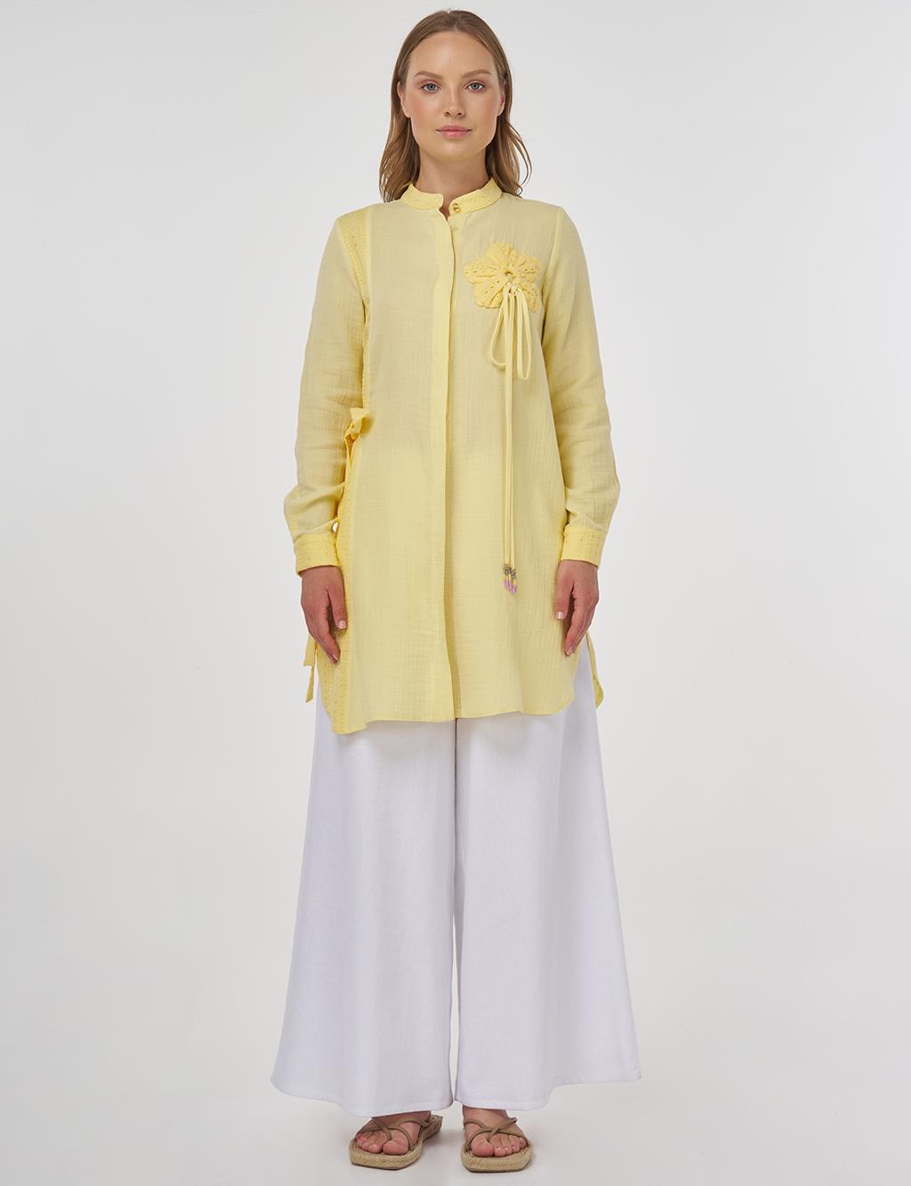 Broderie-Trimmed Muslin Tunic Yellow 