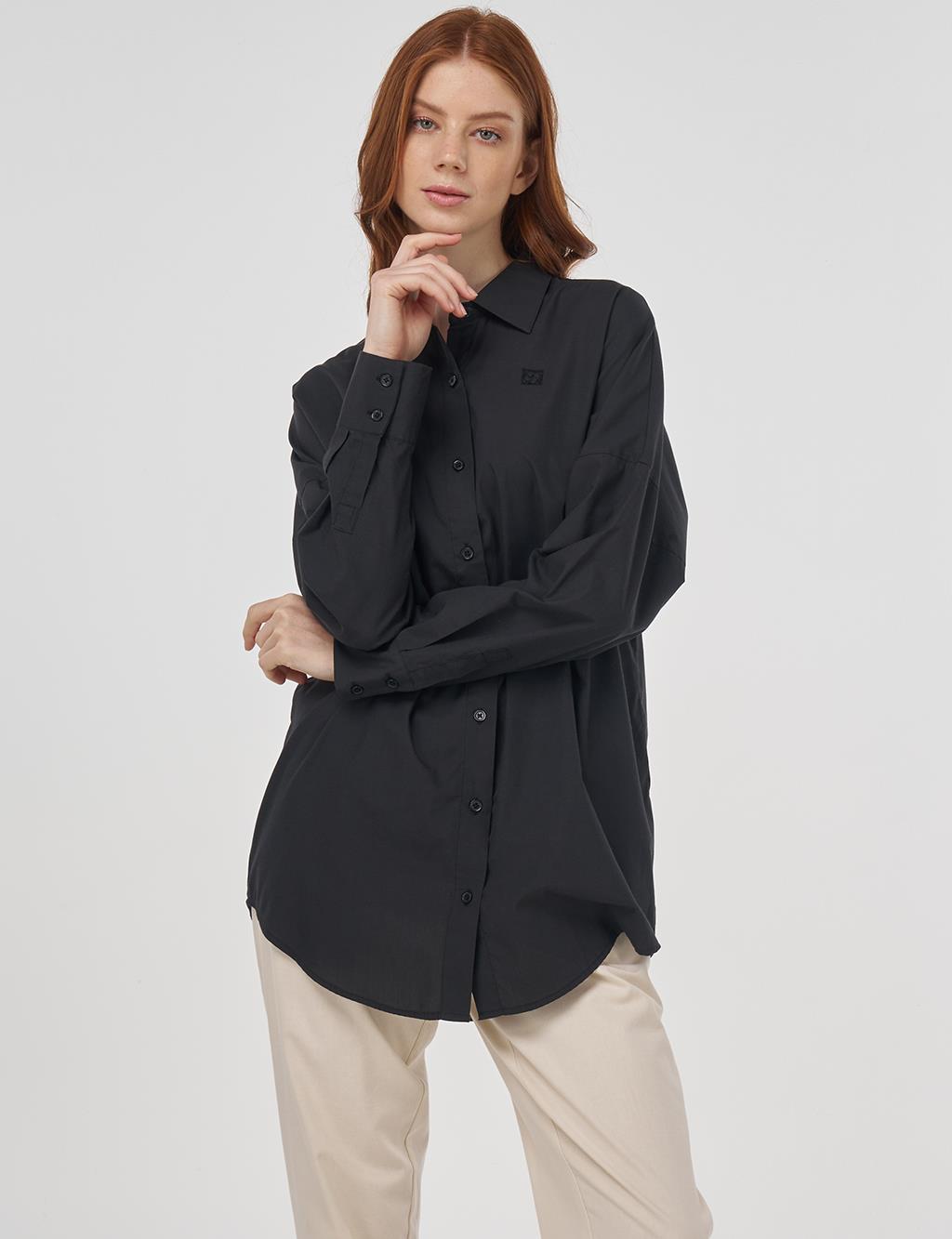 Relaxed Fit Cotton Tunic Black