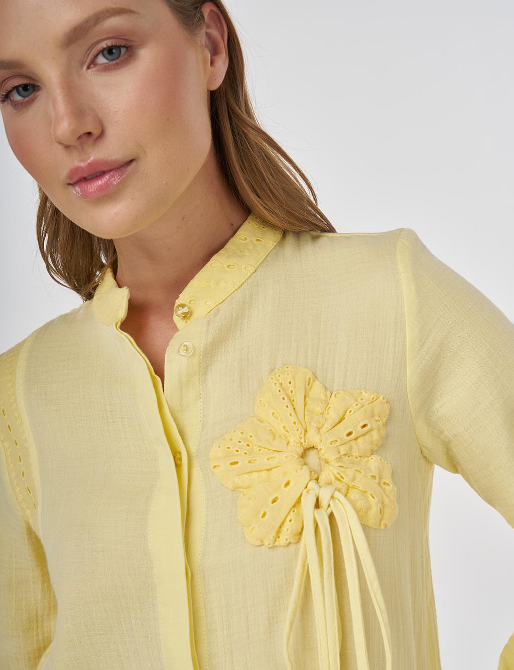 Broderie-Trimmed Muslin Tunic Yellow 