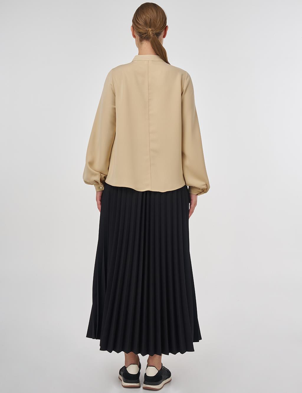 Button-Detail Viscose Blouse –Beige