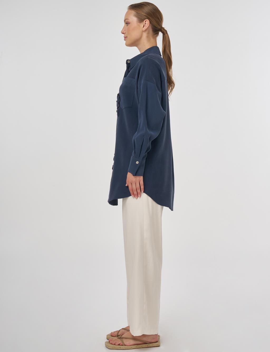 Embroidered Appliqué Modal Tunic Dark Navy