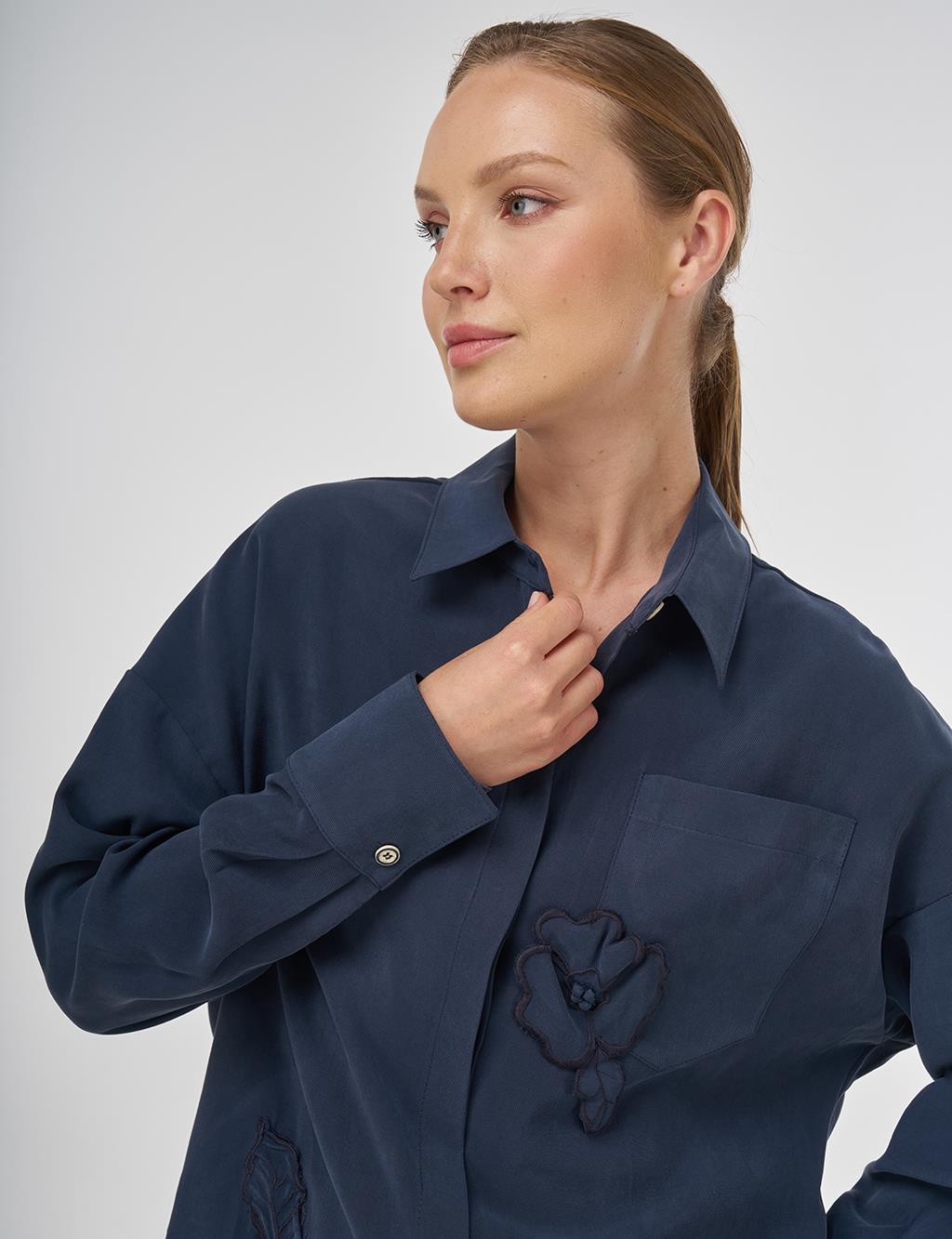 Embroidered Appliqué Modal Tunic Dark Navy