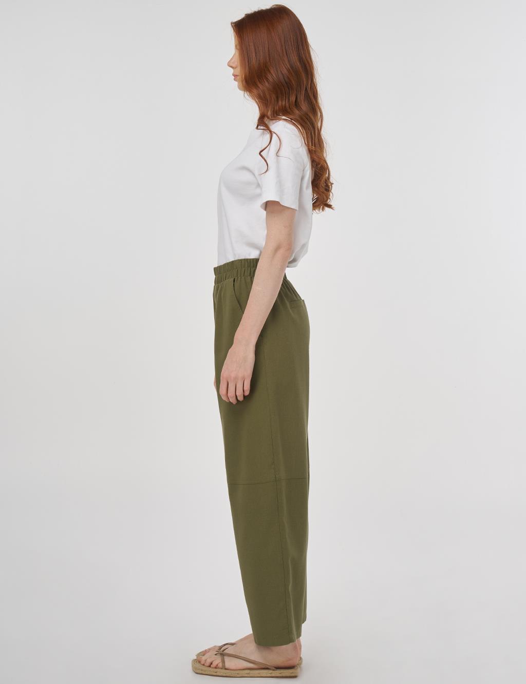 Relaxed Fit Viscose Pants Khaki