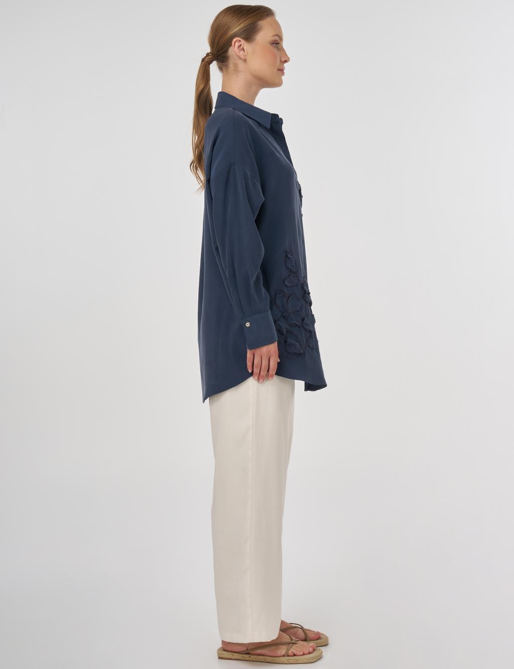 Embroidered Appliqué Modal Tunic Dark Navy