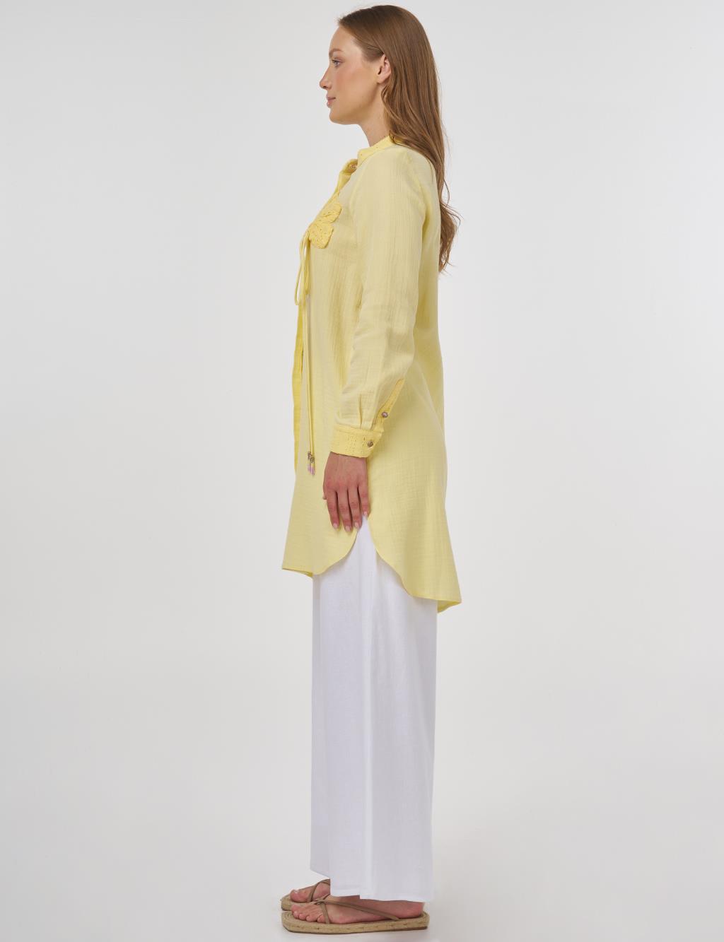 Broderie-Trimmed Muslin Tunic Yellow 