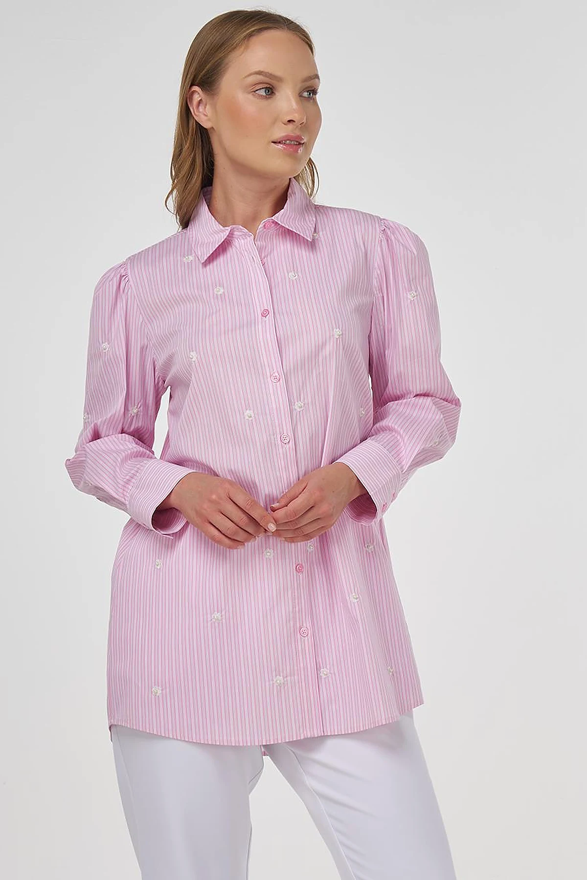 Pearl Detailed Viscose Tunic Pink 
