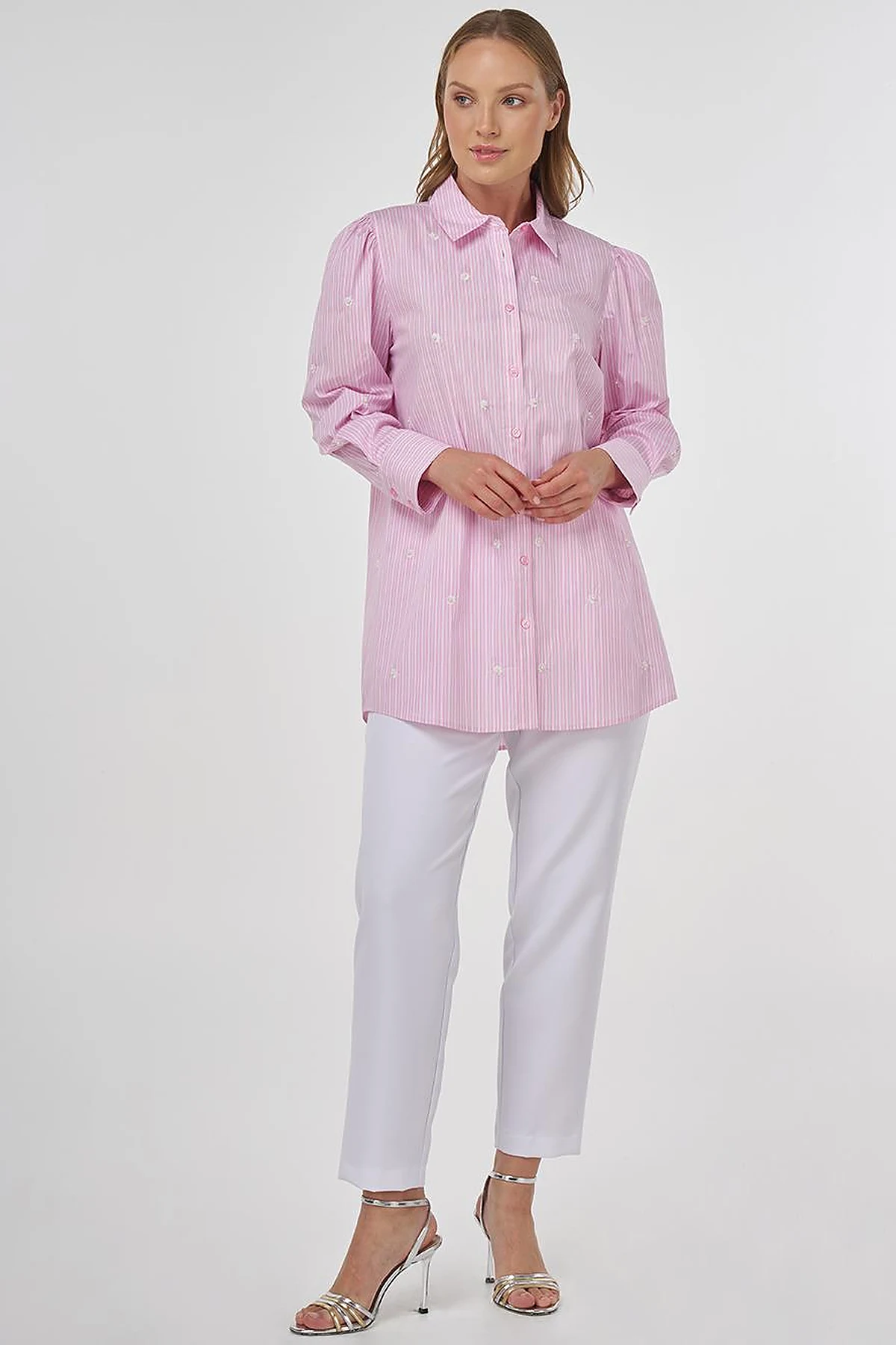 Pearl Detailed Viscose Tunic Pink 