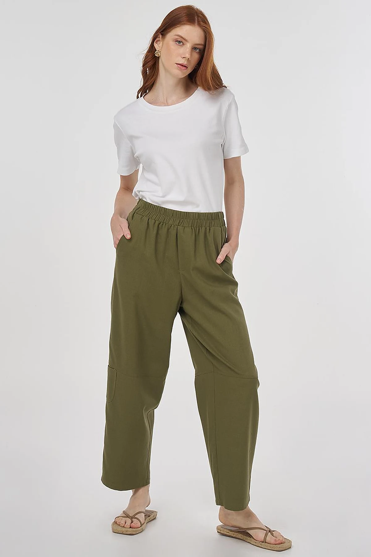 Relaxed Fit Viscose Pants Khaki