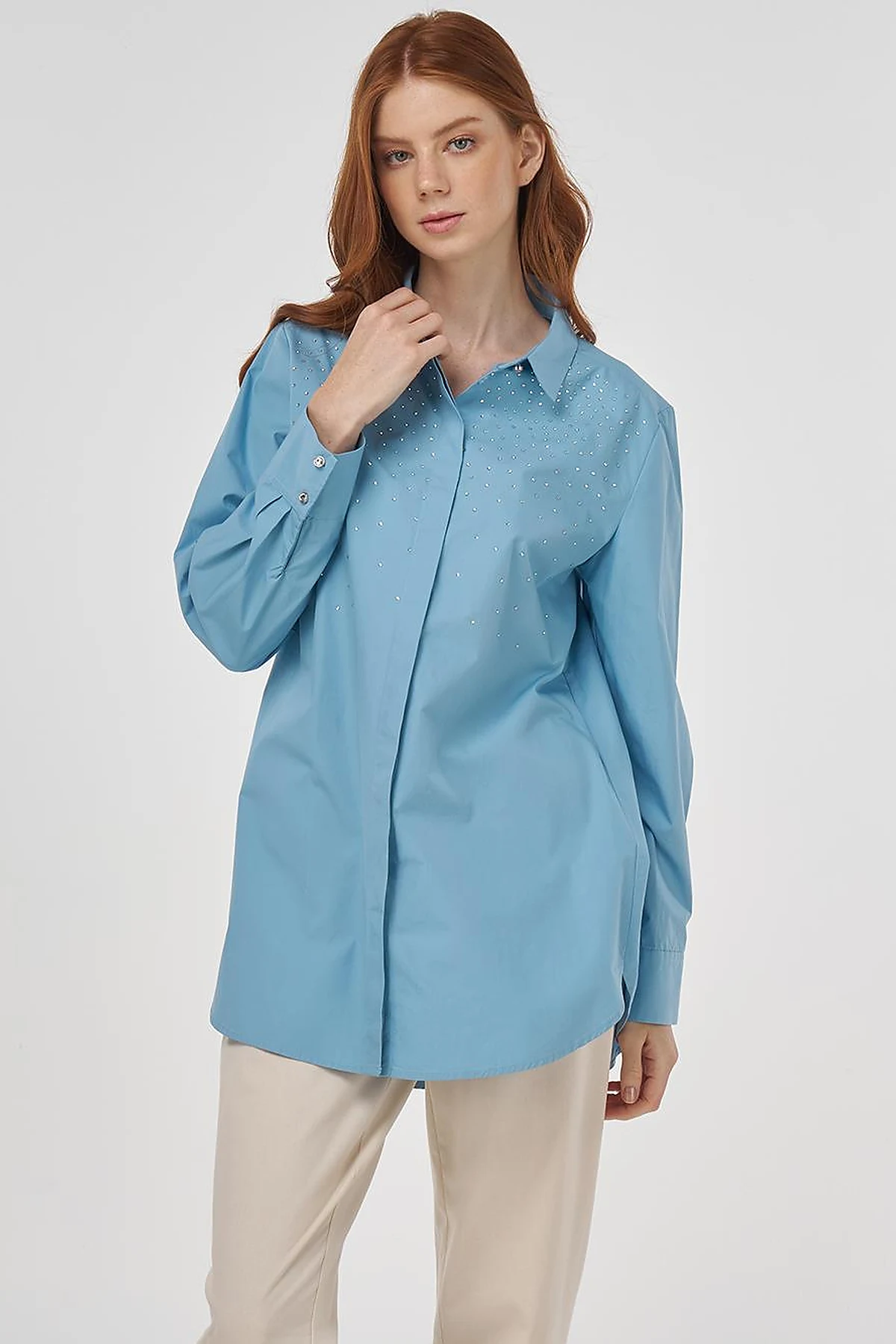 100% Cotton Tunic with Hotfix Print Dusty Smoke
