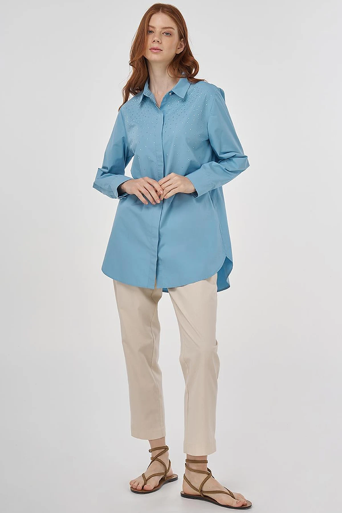 100% Cotton Tunic with Hotfix Print Dusty Smoke