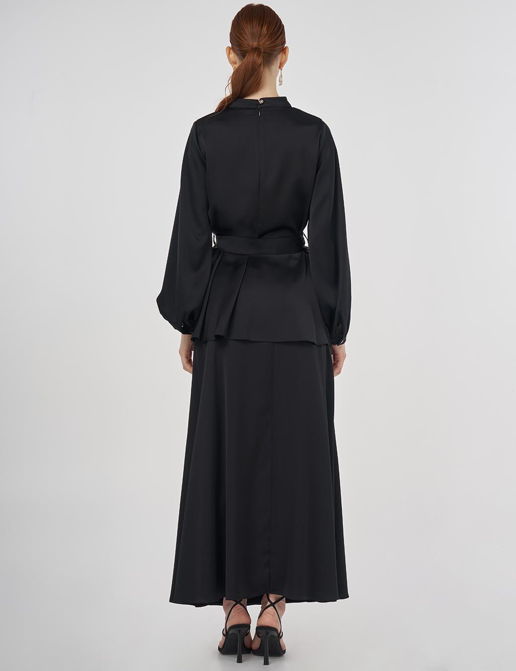 Stone-Embroidered Skirted Two-Piece Set - Black 
