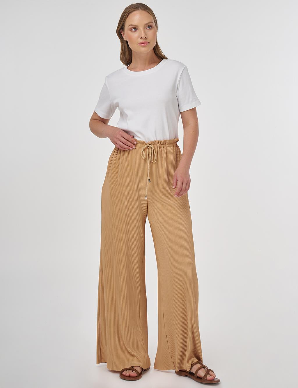 Drawstring Relaxed Fit Pants Beige