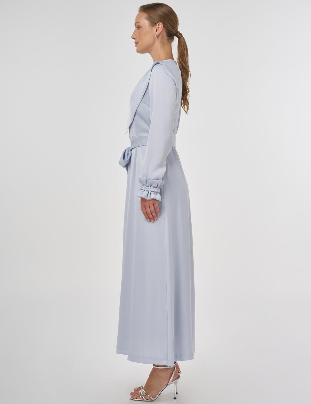 Satin Dress with Collar Detail Blue