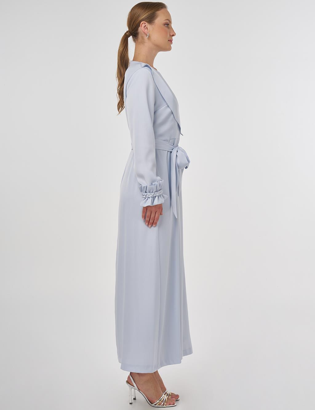Satin Dress with Collar Detail Blue