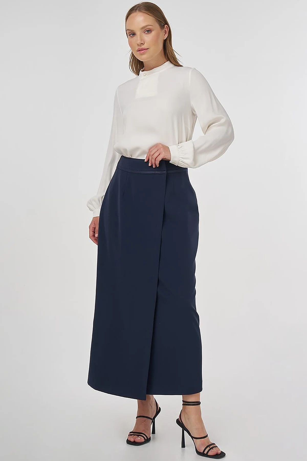 Envelope Detail Pencil Skirt Dark Navy