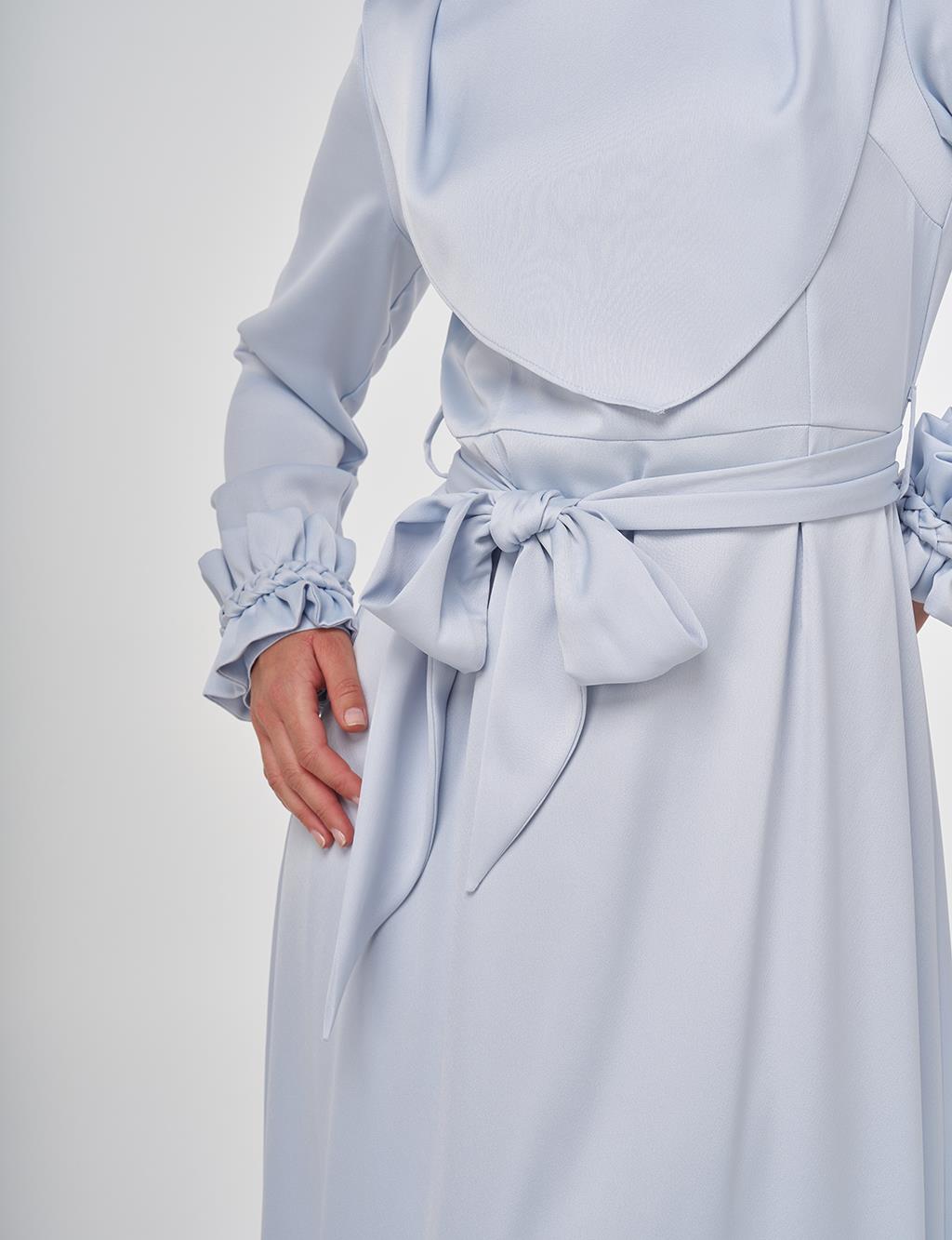 Satin Dress with Collar Detail Blue