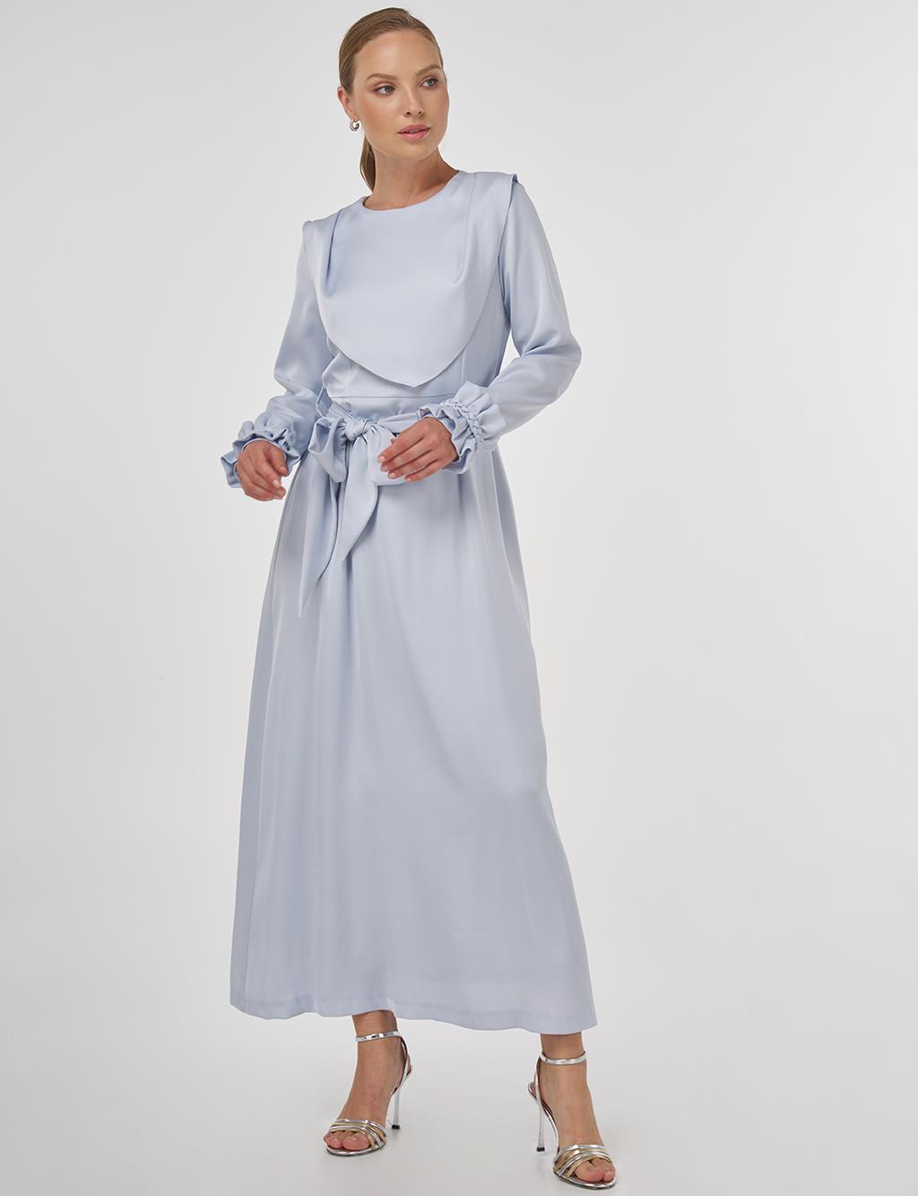 Satin Dress with Collar Detail Blue