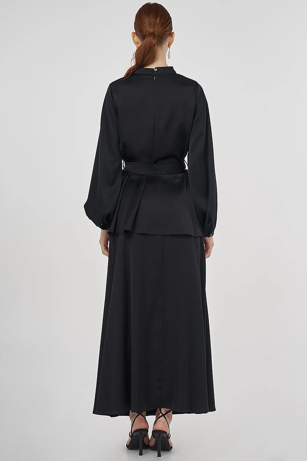 Stone-Embroidered Skirted Two-Piece Set - Black 