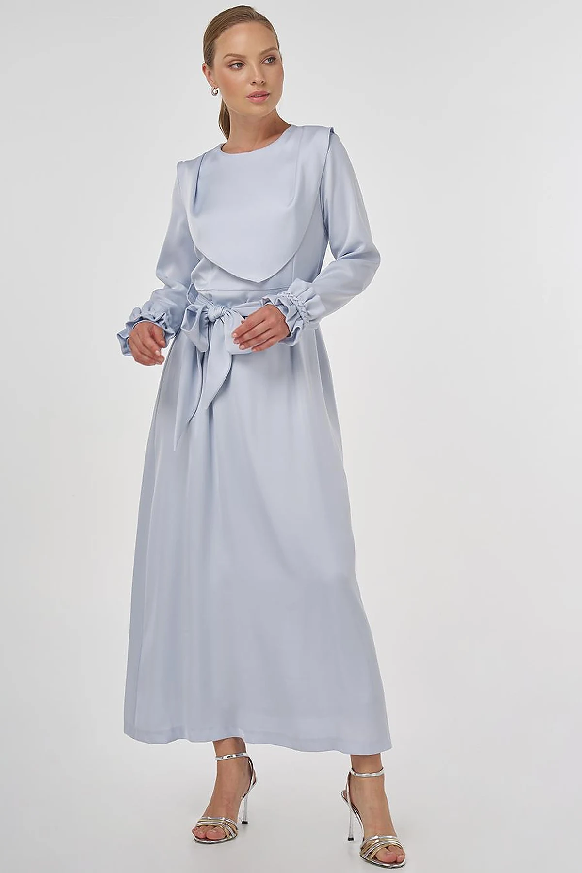Satin Dress with Collar Detail Blue