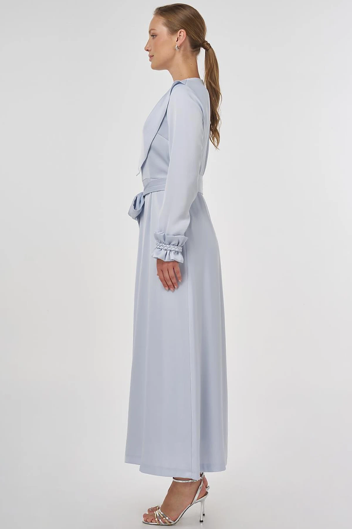 Satin Dress with Collar Detail Blue