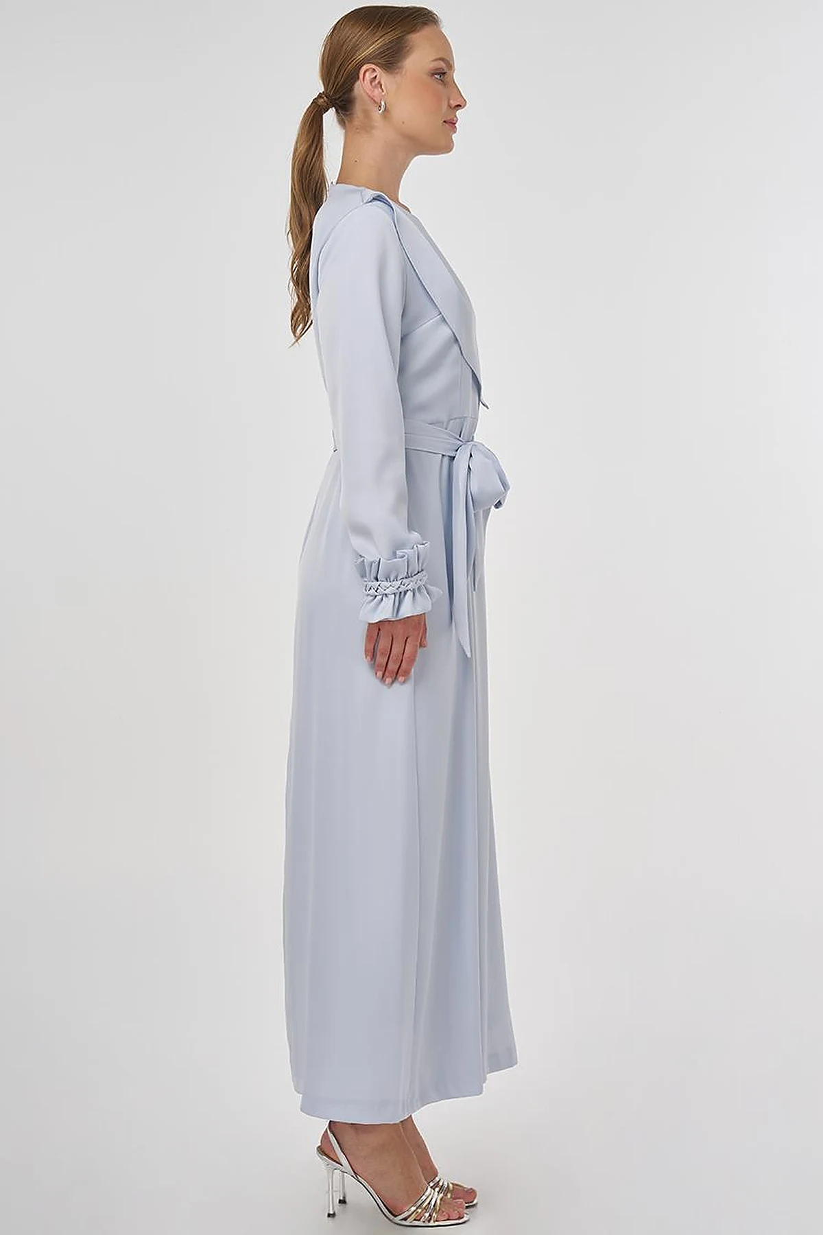 Satin Dress with Collar Detail Blue