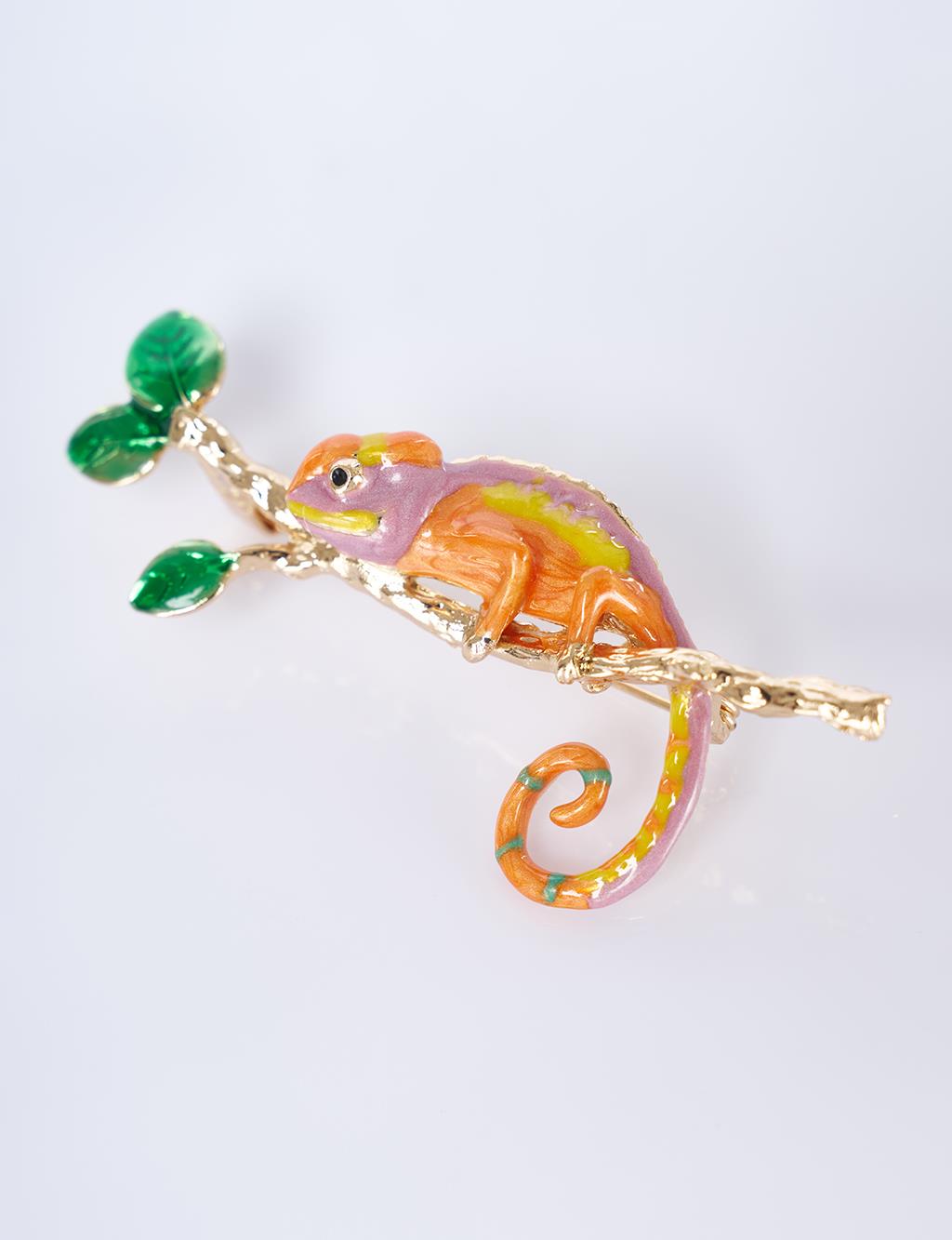 Gold Chameleon-Shaped Brooch