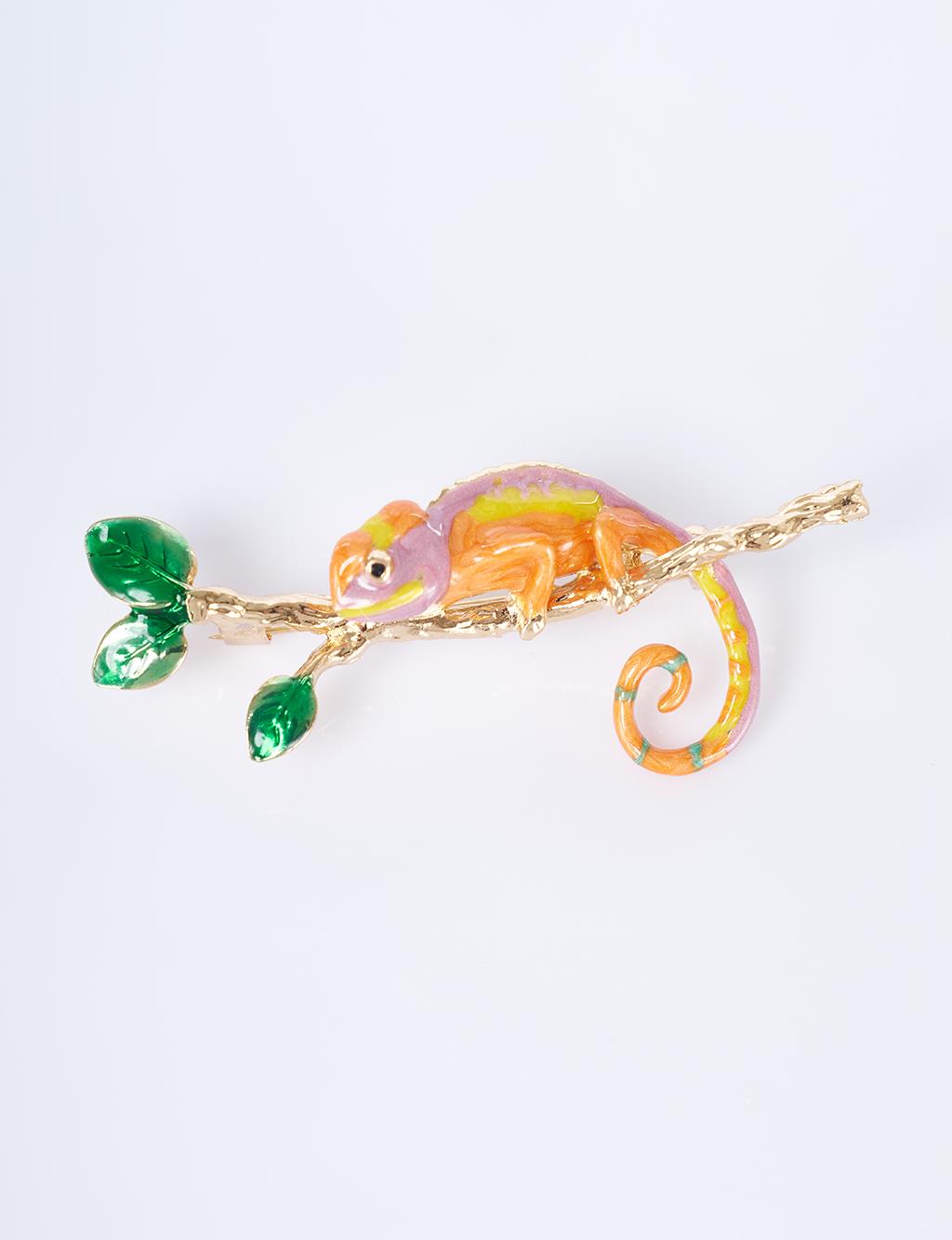 Gold Chameleon-Shaped Brooch