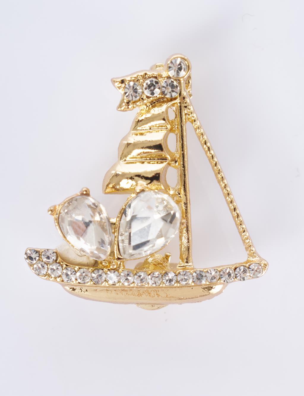 Gold Sailboat-Shaped Brooch
