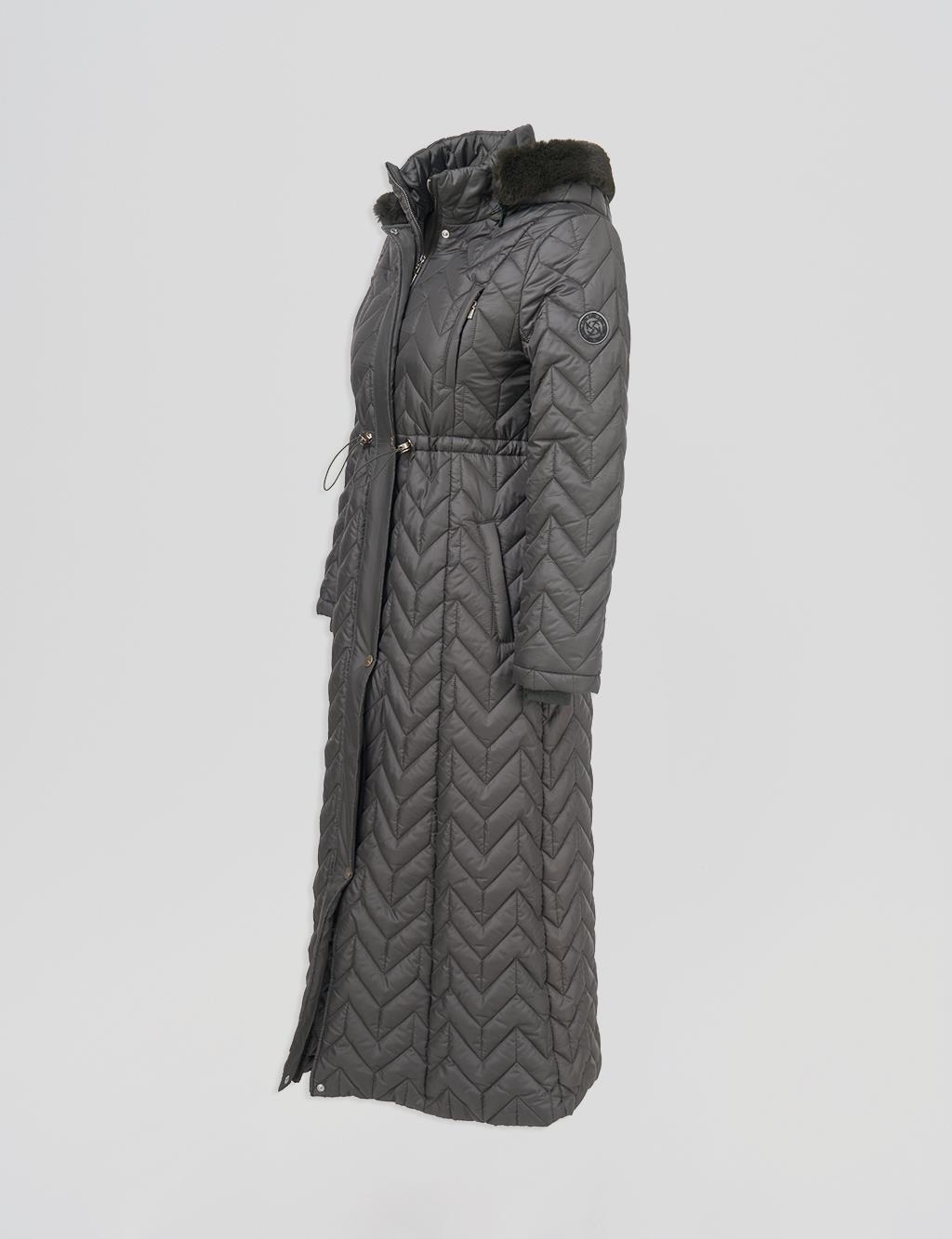 Fur Collar Quilted Coat Khaki