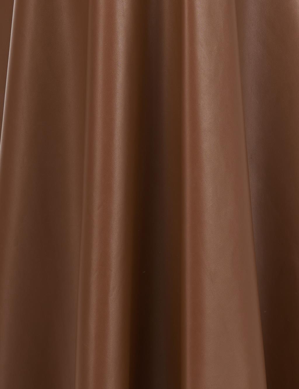 High Waist Faux Leather Skirt Tan 