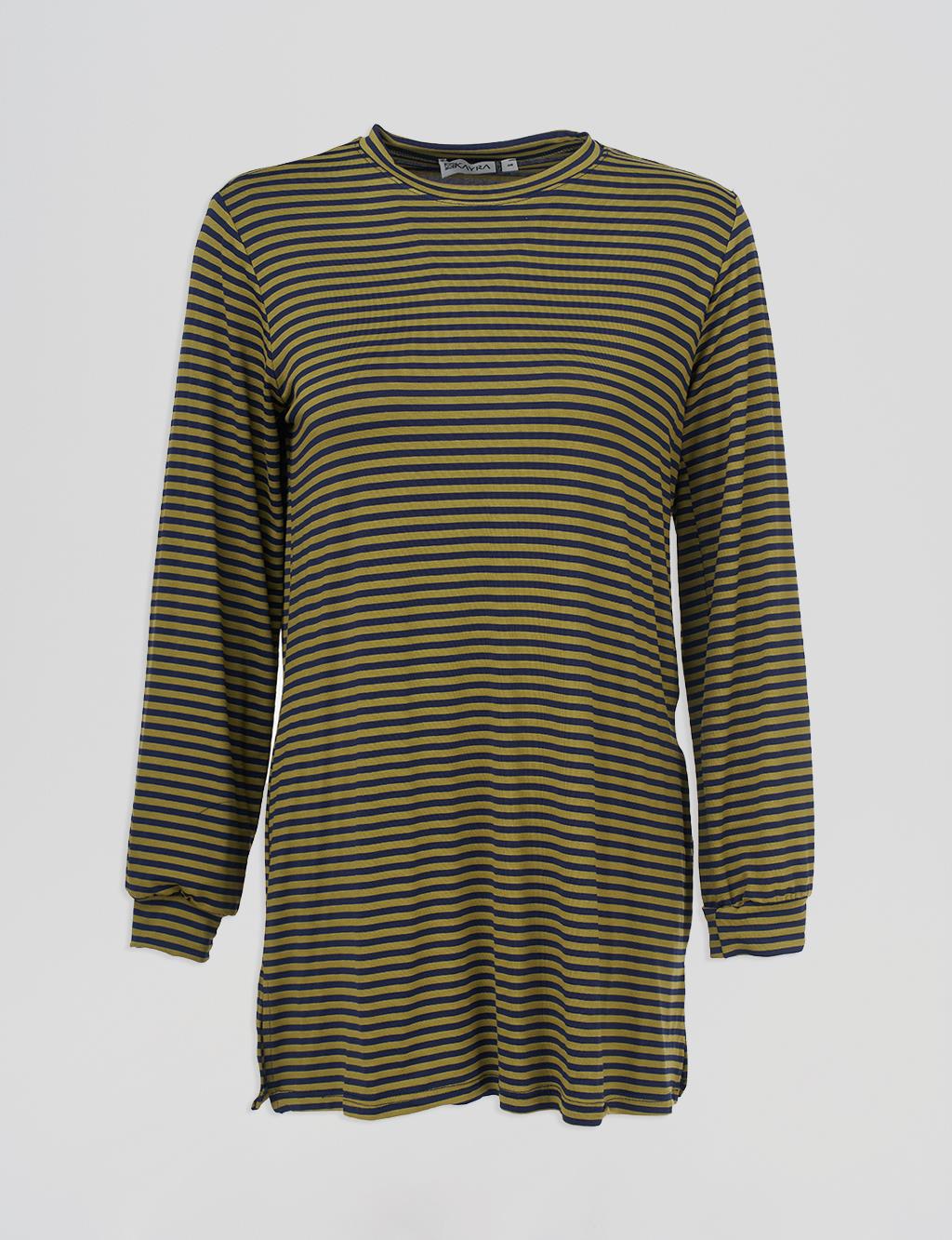 Striped Pattern Viscose Sweatshirt Navy Blue