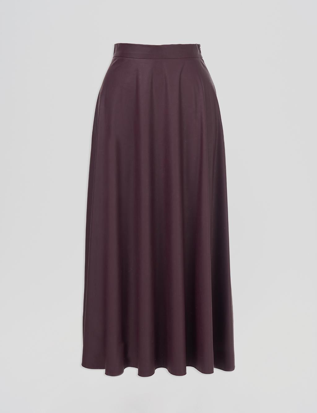 High Waist Faux Leather Skirt Plum