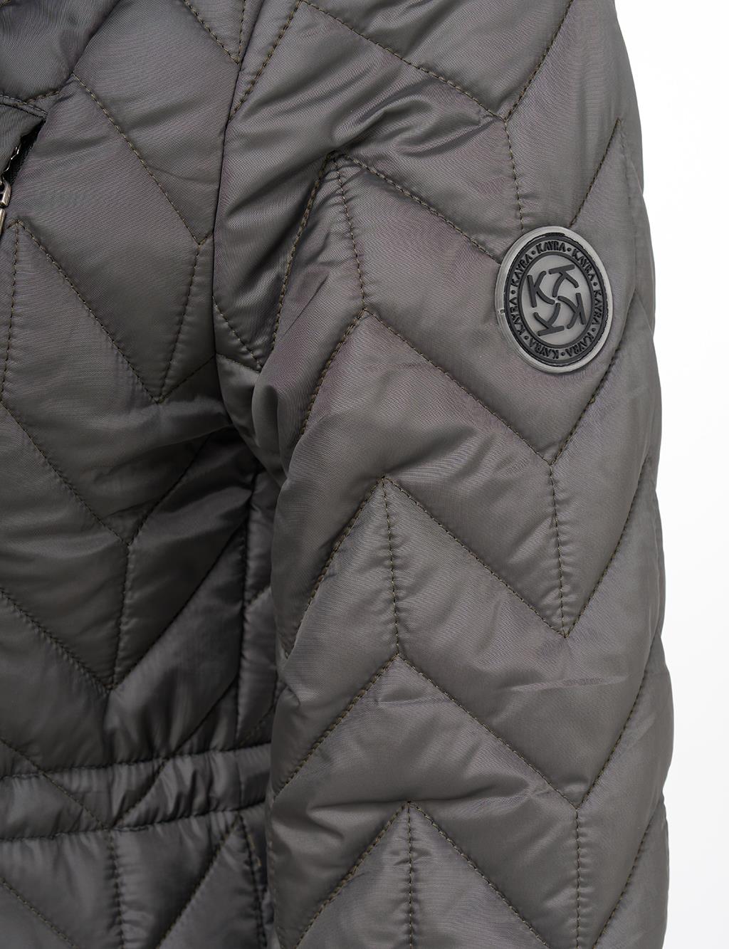 Fur Collar Quilted Coat Khaki