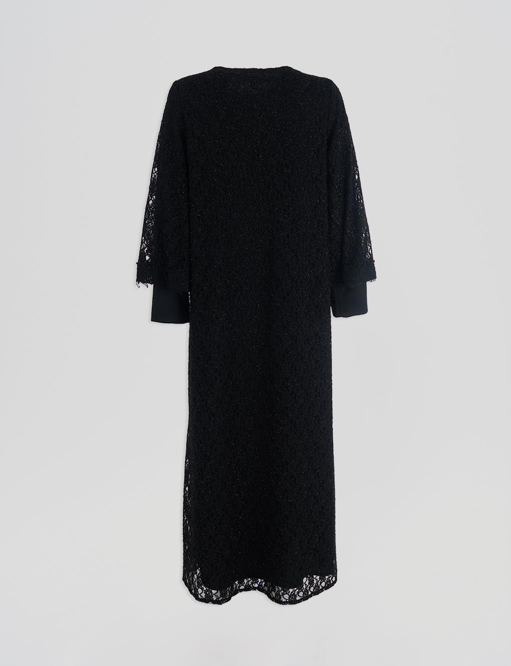 Lace Layered Throw-On Black